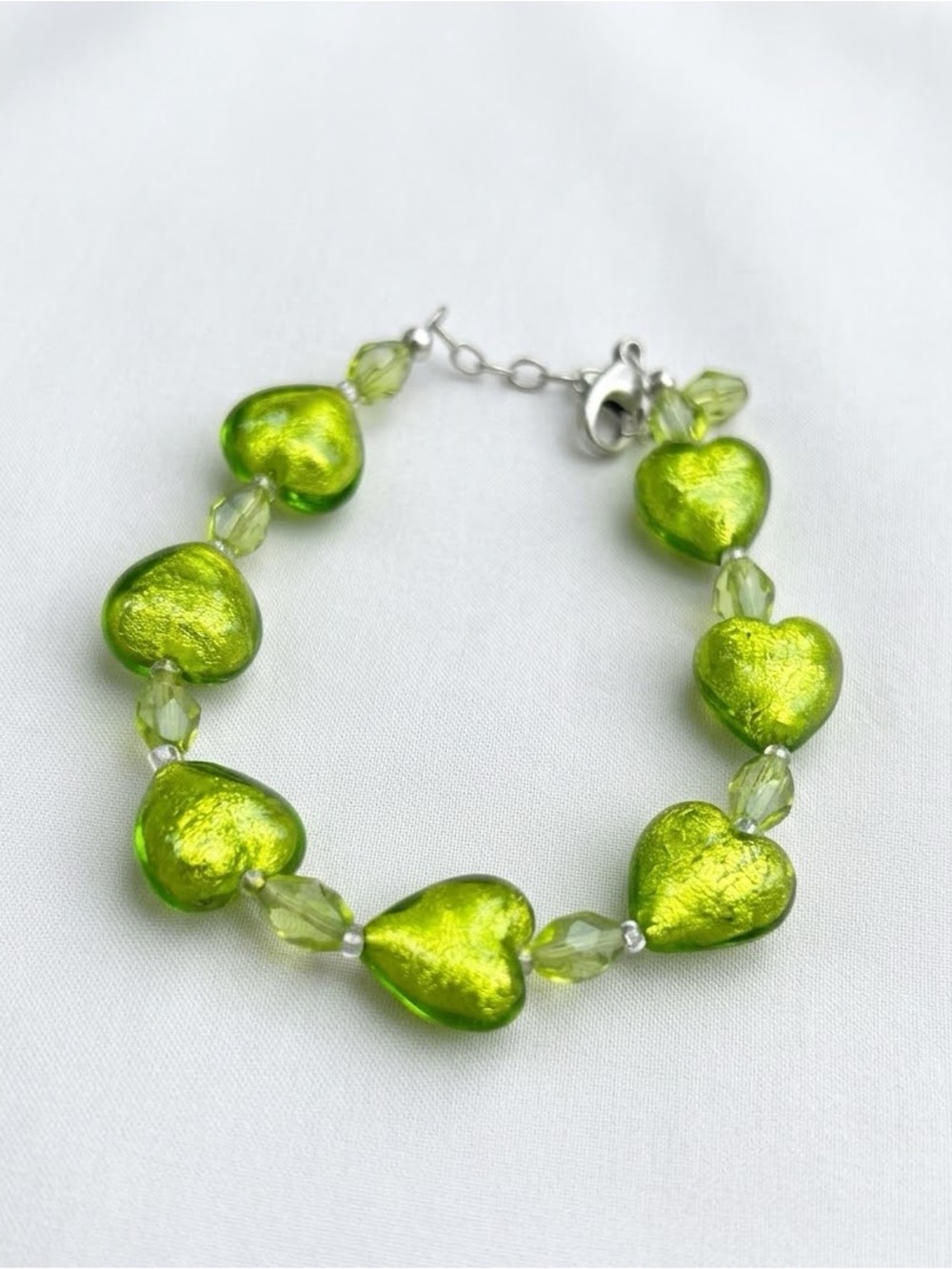 Vintage Lucky Clover Green Murano glass Bracelet